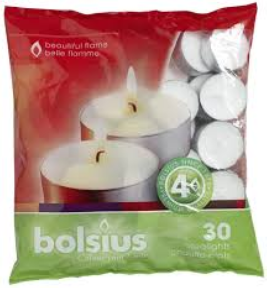 BOLSIUS 30 TEALIGHTS BAG 4HR BURNING